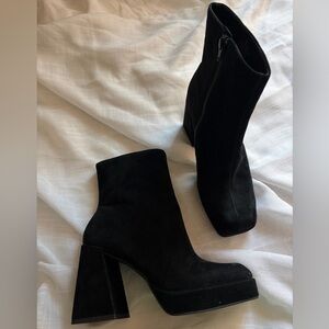GIANNI BINI | Chunky Platform Block Heel Squared Toe Suede Leather Booties
